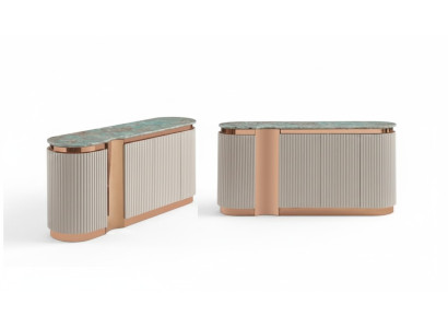 Meuble élégant Commode Buffet Miroir Bois Salle à manger Armoires Ensemble beige