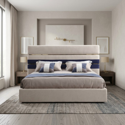 Lit double design moderne avec cadre en bois Lit élégant Nouveau en beige