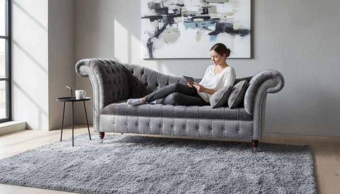 Canapé Chesterfield gris en tissu 3 places neuf