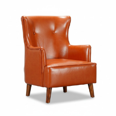 Fauteuil orange pour une personne en simili cuir de luxe pour le salon. Meuble rembourré neuf.