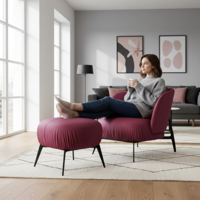 Tabouret de fauteuil Design Salon Moderne Ensemble Suite Rembourrage Relax 2 pièces.