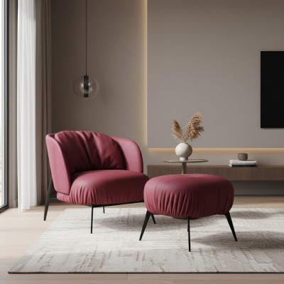 Tabouret de fauteuil Design Salon Moderne Ensemble Suite Rembourrage Relax 2 pièces.
