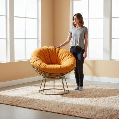 Fauteuil Club Lounge Designer Tissu d'ameublement 1 place Détente Siège simple Orange