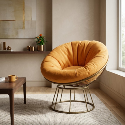 Fauteuil Club Lounge Designer Tissu d'ameublement 1 place Détente Siège simple Orange