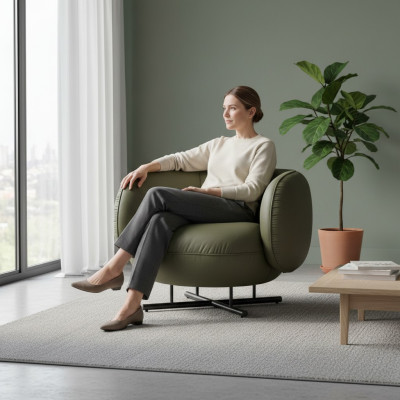 Fauteuil 1 place en similicuir Lounge de luxe Rembourrage monoplace Design, Gris