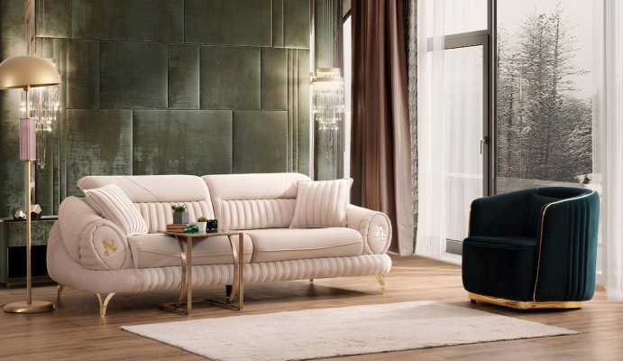 Canapé 3 places avec fauteuil blanc design moderne et élégant de luxe.