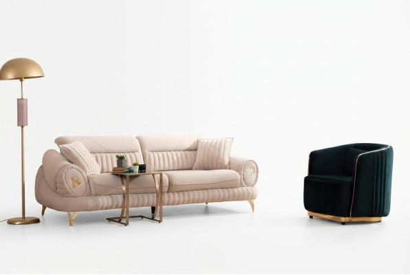 Canapé 3 places avec fauteuil blanc design moderne et élégant de luxe.