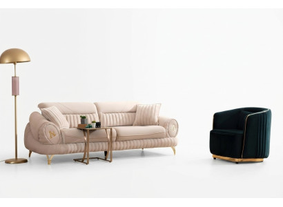 Canapé 3 places avec fauteuil blanc design moderne et élégant de luxe.