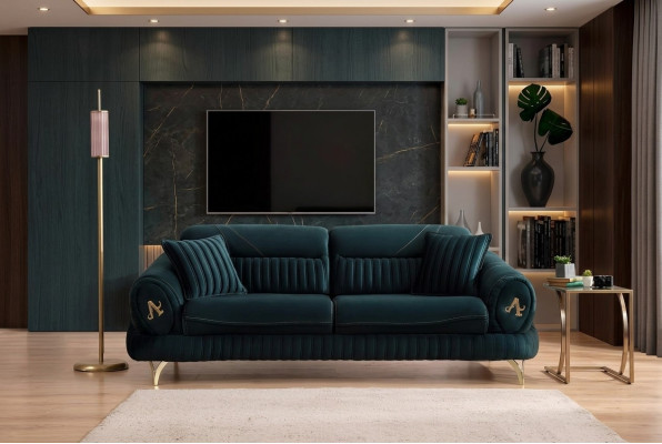 Canapé de luxe trois places vert design bois moderne Mobilier de salon neuf