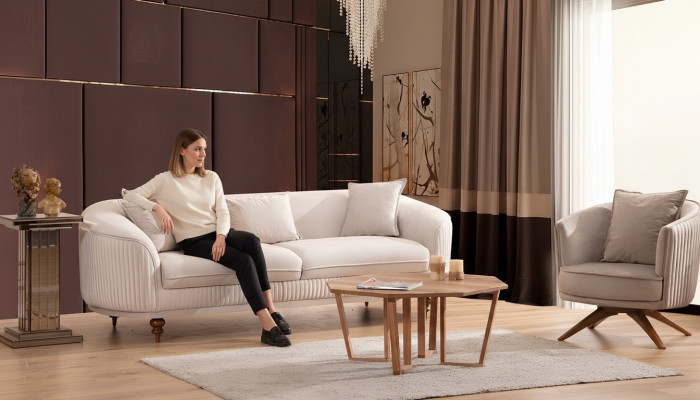 Canapé 3 places Fauteuil élégant Moderne de luxe Design Meubles en bois Tapisserie