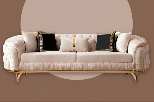 Canapé design 3 places Chesterfield en tissu canapé rembourré Tissus neuf