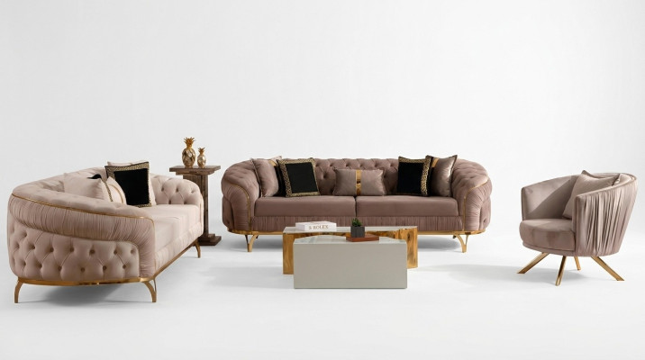 Canapé design 3 places Chesterfield en tissu canapé rembourré Tissus neuf