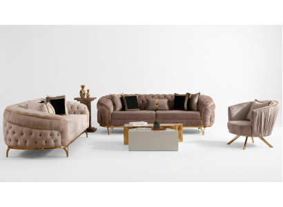 Canapé design 3 places Chesterfield en tissu canapé rembourré Tissus neuf