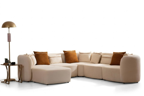 Salon Beige Canapé Moderne en forme de L Siège Canapé d'angle Canapé Mobilier rembourré