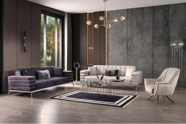 Ensemble de canapé de luxe 321 Design de canapé moderne Canapé Rembourré Gris neuf