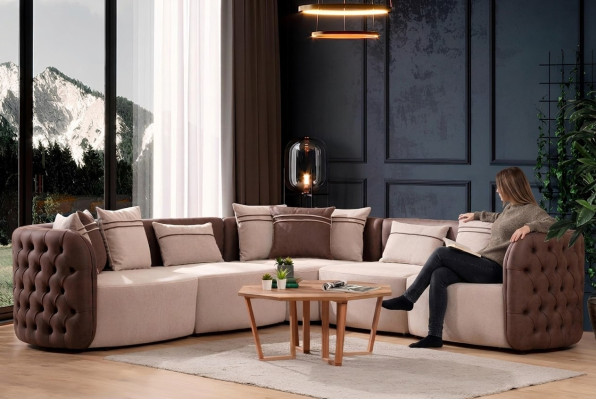 Canapé Mobilier Salon paysage Luxe Moderne Suite d'angle Canapé d'angle Forme L Revêtement