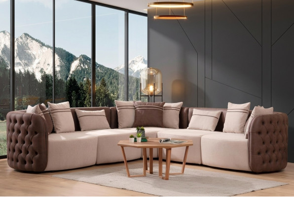 Canapé Mobilier Salon paysage Luxe Moderne Suite d'angle Canapé d'angle Forme L Revêtement