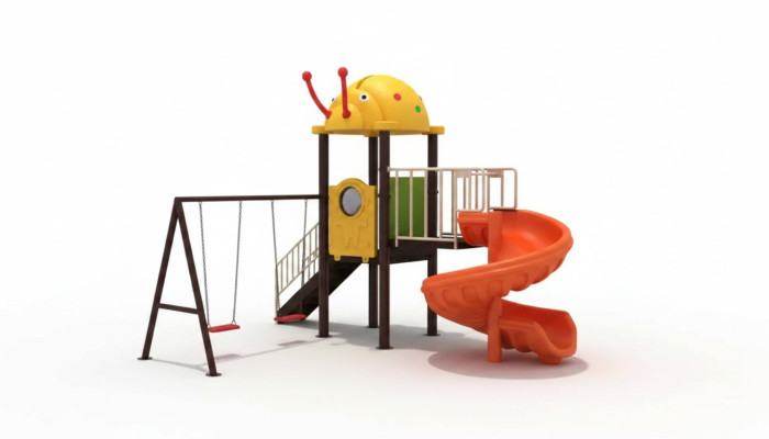 Aire de jeux pour enfants avec des toboggans et des balançoires, divertissement pour les enfants.