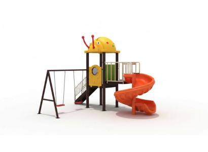 Aire de jeux pour enfants avec des toboggans et des balançoires, divertissement pour les enfants.
