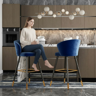 Tabouret de bar Chaise de bar Velours bleu Conception Chaises de bar Tabourets de bar Nouveau