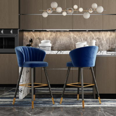 Tabouret de bar Chaise de bar Velours bleu Conception Chaises de bar Tabourets de bar Nouveau