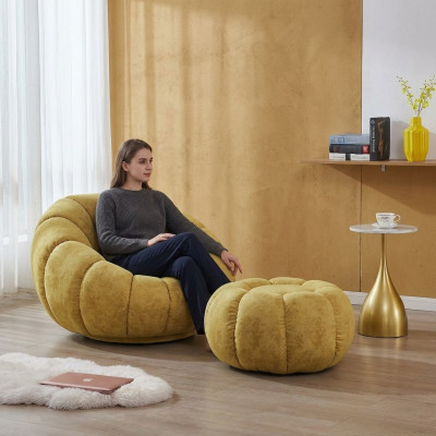 Fauteuil moderne en tissu d'ameublement jaune de luxe pour le salon.