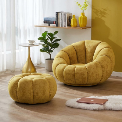 Fauteuil moderne en tissu d'ameublement jaune de luxe pour le salon.