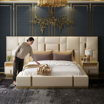 Chambre de luxe avec design de lit rembourré de lit de luxe pour hôtel double nouveau