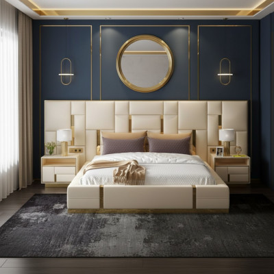 Chambre de luxe avec design de lit rembourré de lit de luxe pour hôtel double nouveau
