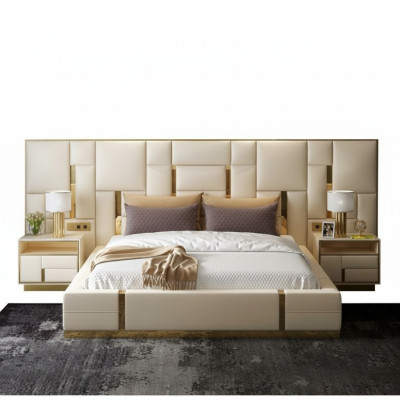 Chambre de luxe avec design de lit rembourré de lit de luxe pour hôtel double nouveau