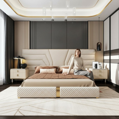 Chambre Moderne Lit En Bois Textile Lits Lit Lit Rembourré Luxe Double