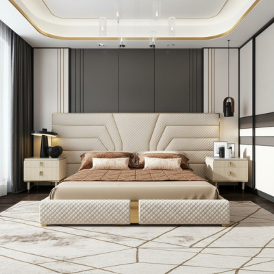 Chambre Moderne Lit En Bois Textile Lits Lit Lit Rembourré Luxe Double