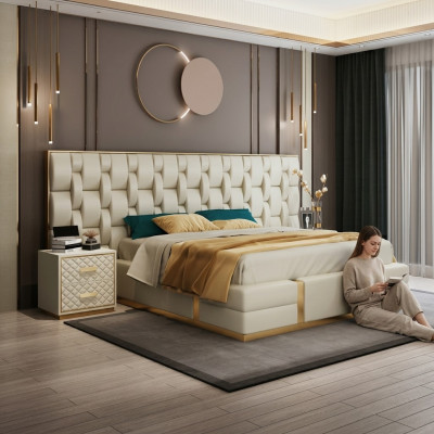 Design de literie de luxe pour lit double matelassé pour chambre à coucher d'hôtel.