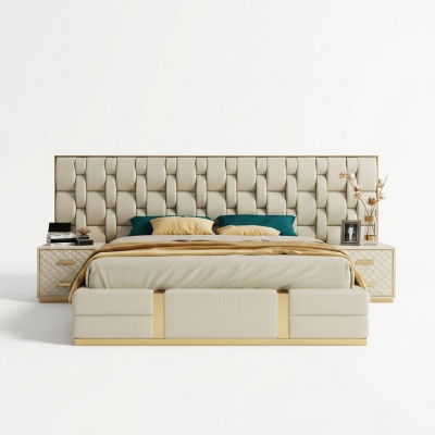 Design de literie de luxe pour lit double matelassé pour chambre à coucher d'hôtel.