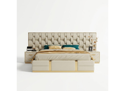 Design de literie de luxe pour lit double matelassé pour chambre à coucher d'hôtel.