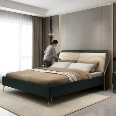 Luxe Linge de lit Double Design Chambre à coucher Lits Métal Vert nouveau