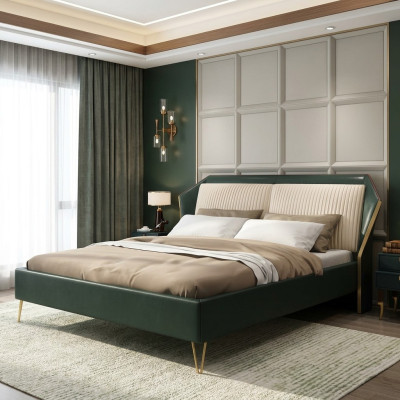 Luxe Linge de lit Double Design Chambre à coucher Lits Métal Vert nouveau