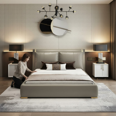 Chambre à coucher moderne Lit de luxe double 180x200 Mobilier Lits Ameublement