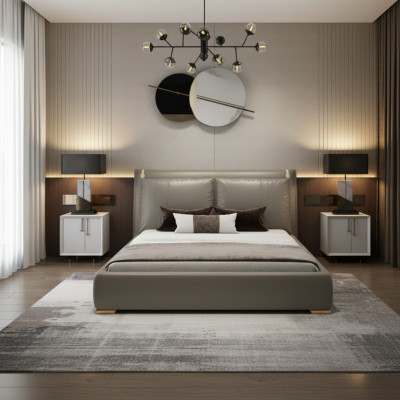 Chambre à coucher moderne Lit de luxe double 180x200 Mobilier Lits Ameublement