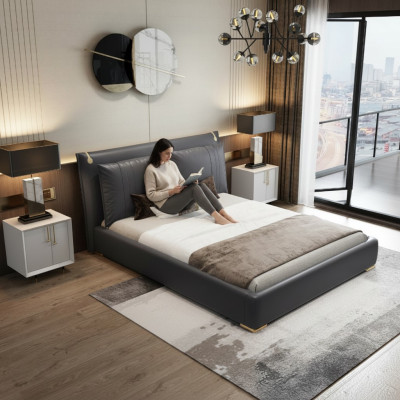 Luxe Lit Lits Lit Double Moderne Cadre de Lit Gris Chambre à Coucher Nouveau