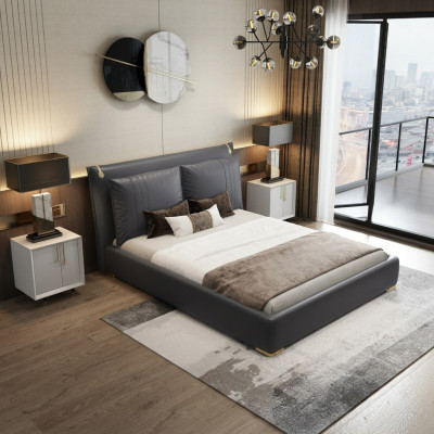 Luxe Lit Lits Lit Double Moderne Cadre de Lit Gris Chambre à Coucher Nouveau