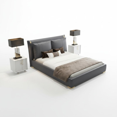 Luxe Lit Lits Lit Double Moderne Cadre de Lit Gris Chambre à Coucher Nouveau