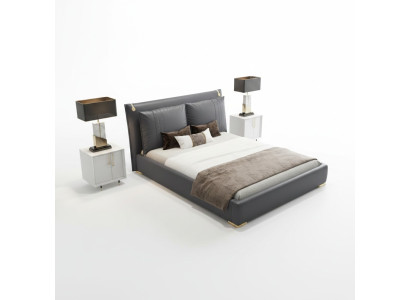 Luxe Lit Lits Lit Double Moderne Cadre de Lit Gris Chambre à Coucher Nouveau