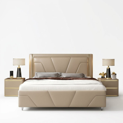 Chambre Lit Rembourrage Conception Mobilier Luxe Double Beige Lits Modernes