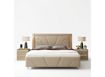 Chambre Lit Rembourrage Conception Mobilier Luxe Double Beige Lits Modernes