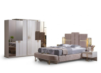 Ensemble de chambre de luxe 5 pièces. Lit 2x Tables de chevet Armoire Tabouret Moderne