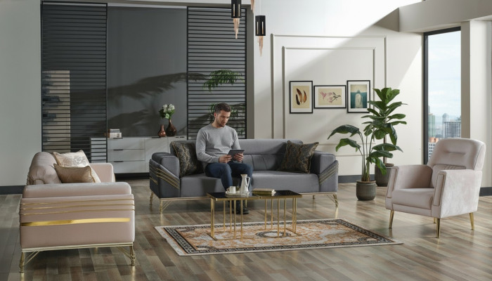 ensemble de canapés exclusifs 3+3+1 composé de 3 morceaux - 2 canapés - Fauteuil relaxant luxe