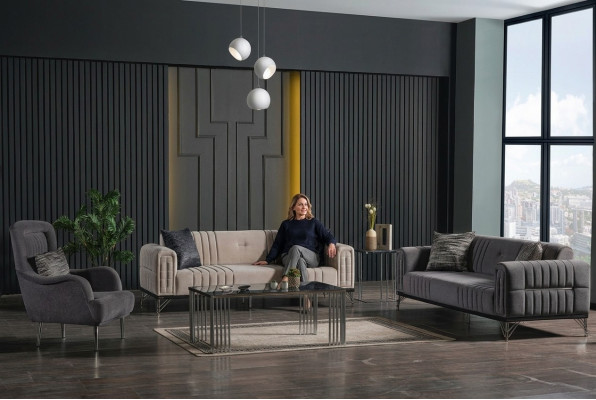 Ensemble de canapés 3+3+1 Place Textile Moderne Complet Fauteuil Canapé 3 Places Luxe Neuf