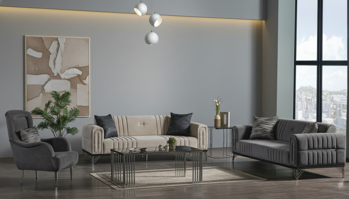 Ensemble de canapés 3+3+1 Place Textile Moderne Complet Fauteuil Canapé 3 Places Luxe Neuf
