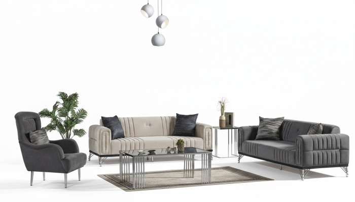 Ensemble de canapés 3+3+1 Place Textile Moderne Complet Fauteuil Canapé 3 Places Luxe Neuf